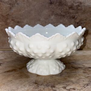 Vintage Fenton White Milk Glass Hobnail Pedestal Compote Footed candy dish bowl